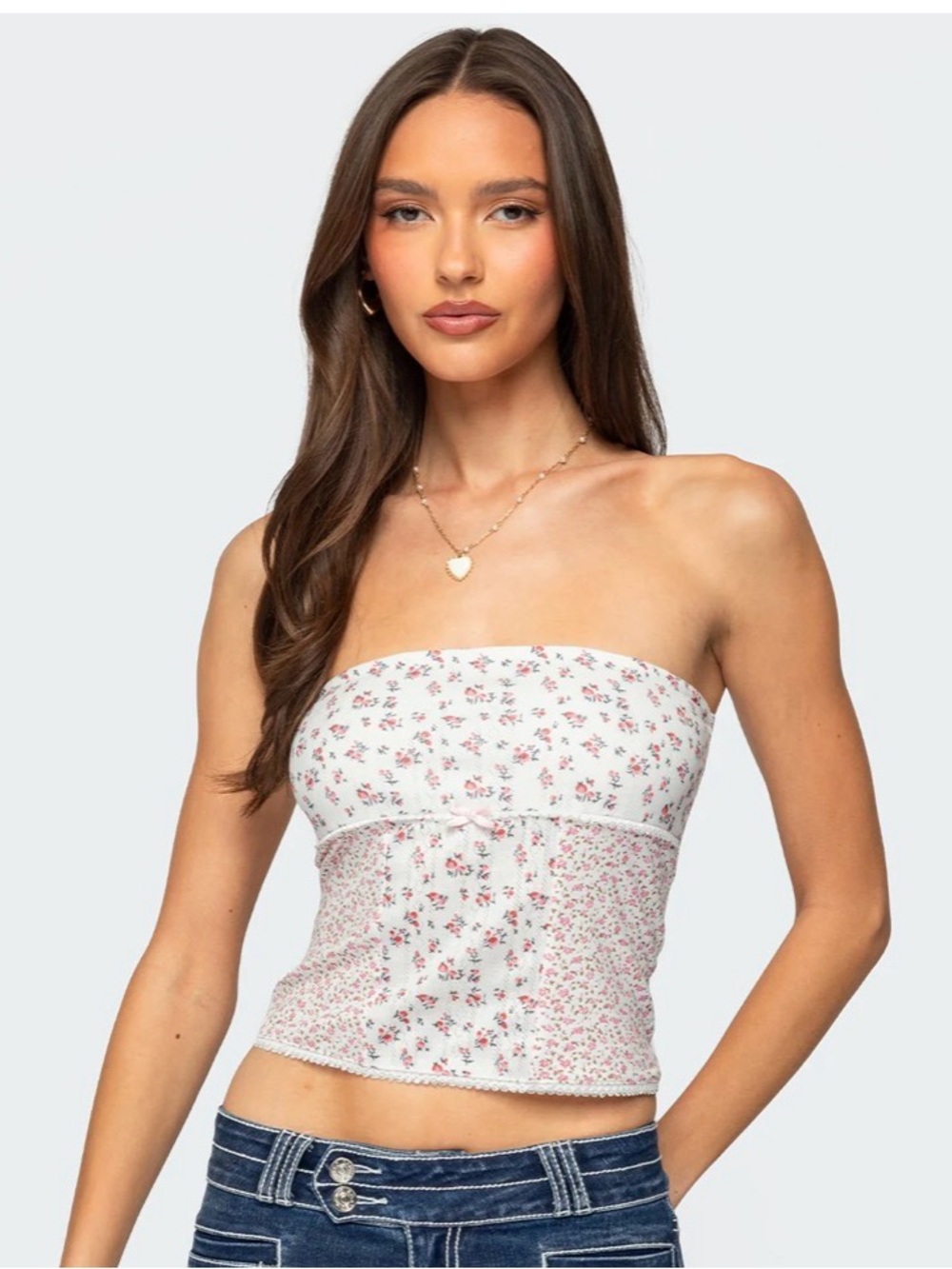 Edikted White Floral Strapless Tube Top